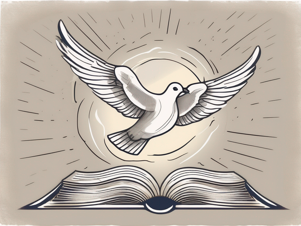A dove soaring above an open bible