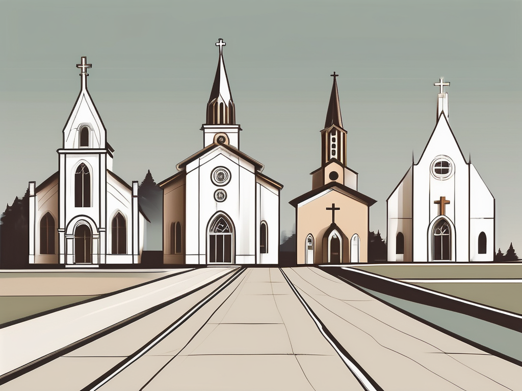 Various church buildings of different architectural styles
