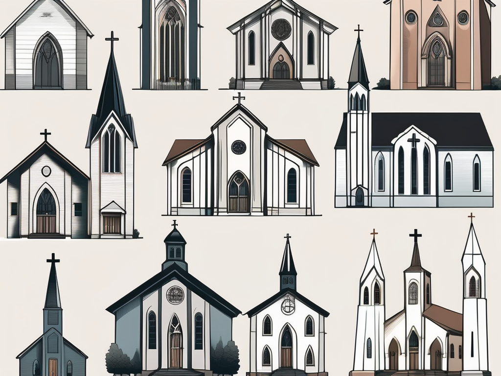 A variety of church buildings representing different denominations