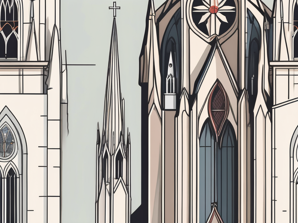 Two distinct church architectures side by side
