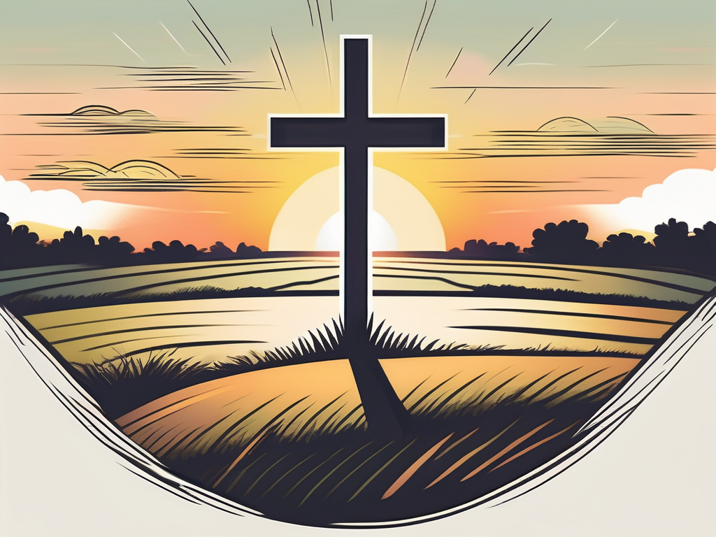 A cross standing tall amidst a tranquil field