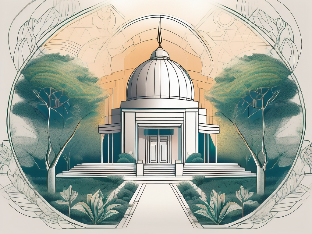 A beautifully detailed bahai temple surrounded by lush nature