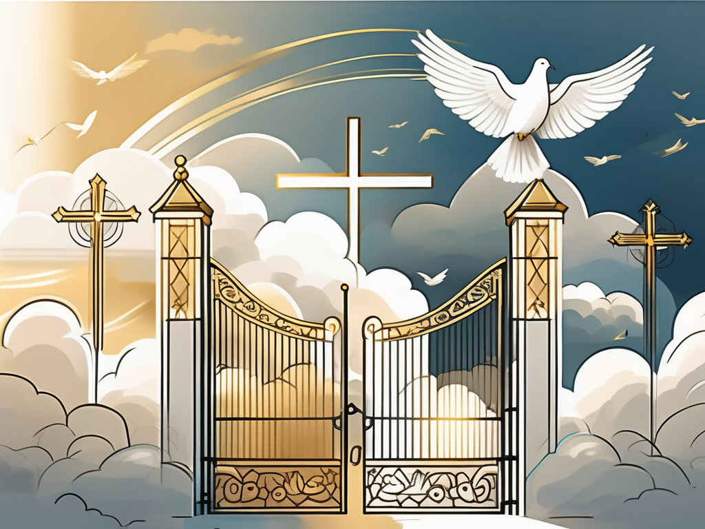 A peaceful and beautiful heaven with golden gates