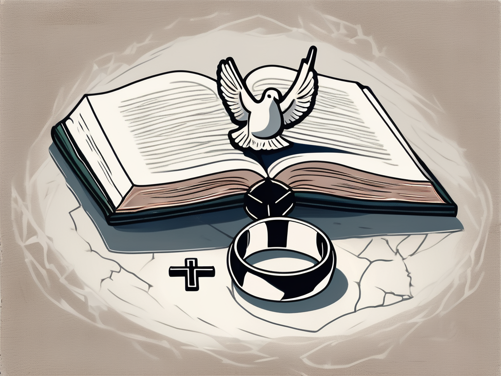 A broken wedding ring lying on an open bible