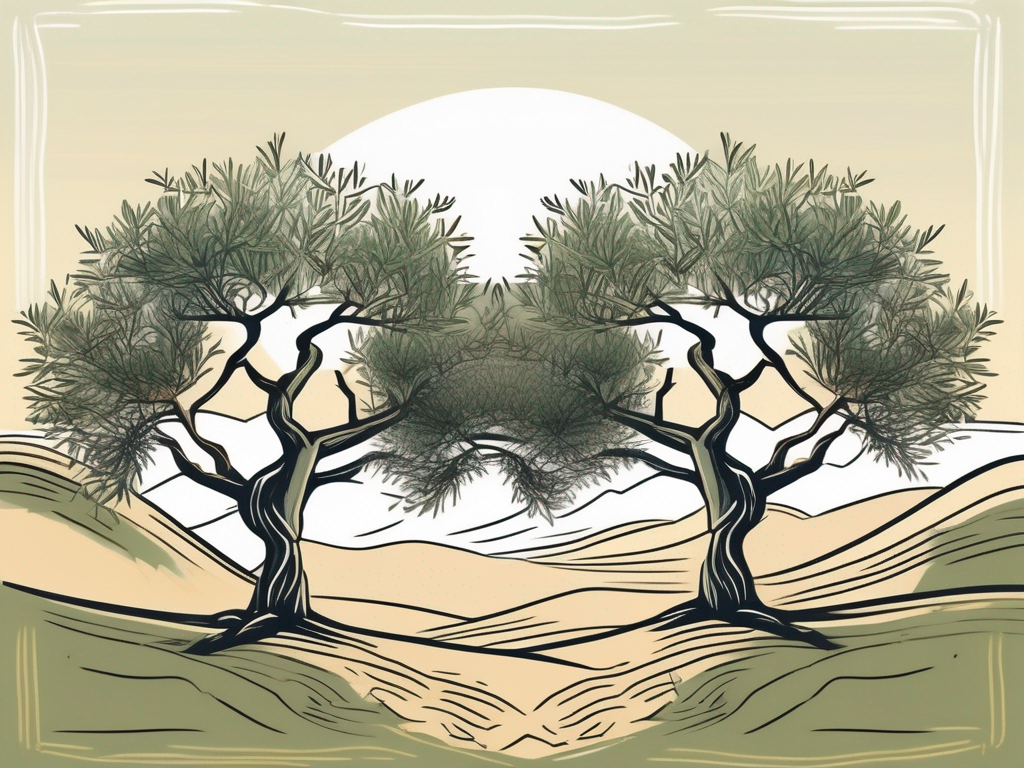 Two olive trees intertwined