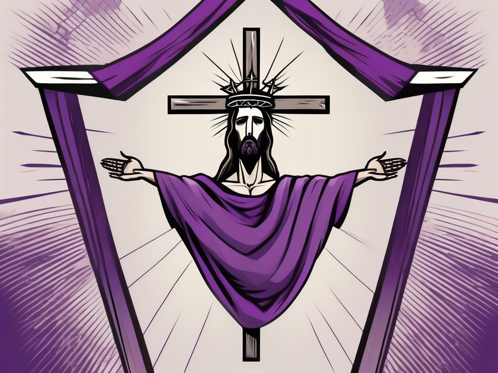 A cross draped with a purple cloth