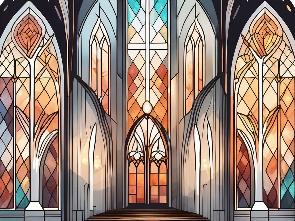 A church with glowing light emanating from its stained glass windows