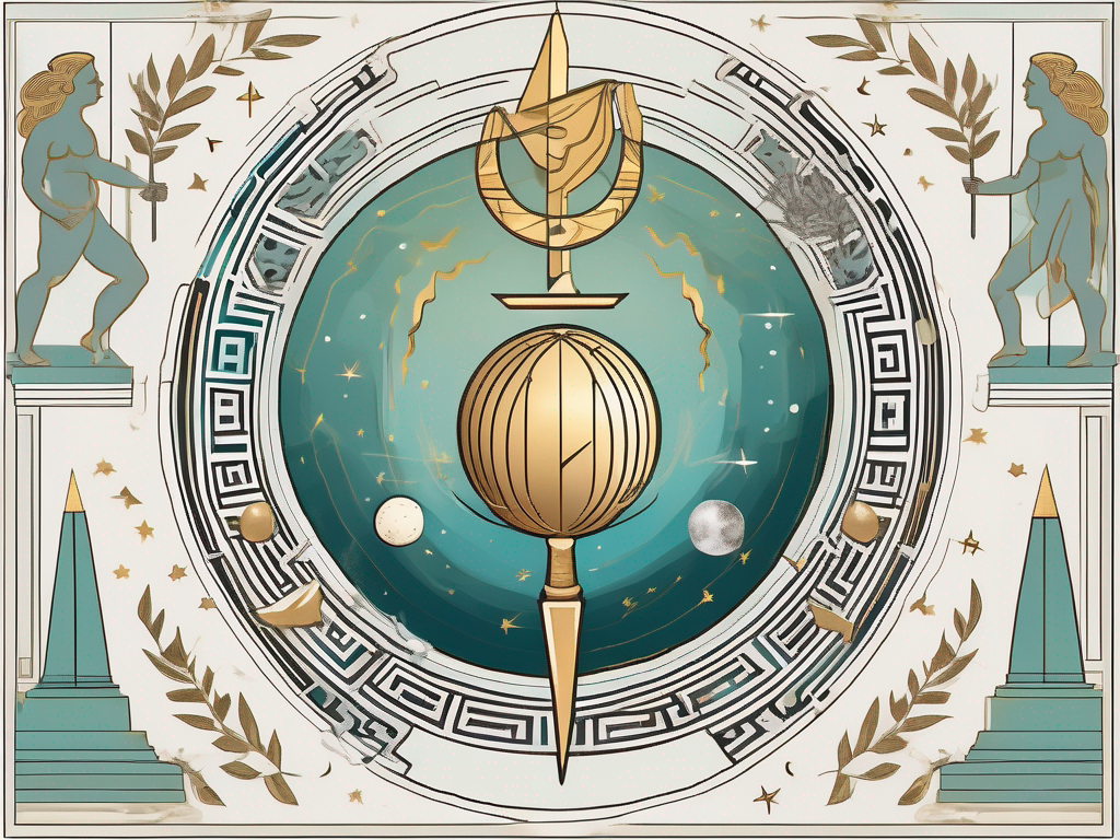 The planet uranus surrounded by ancient greek symbols and artifacts