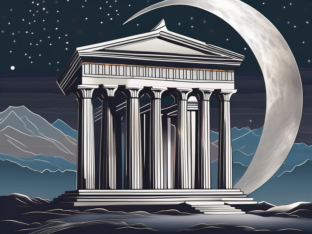 An ancient greek temple under a moonlit sky