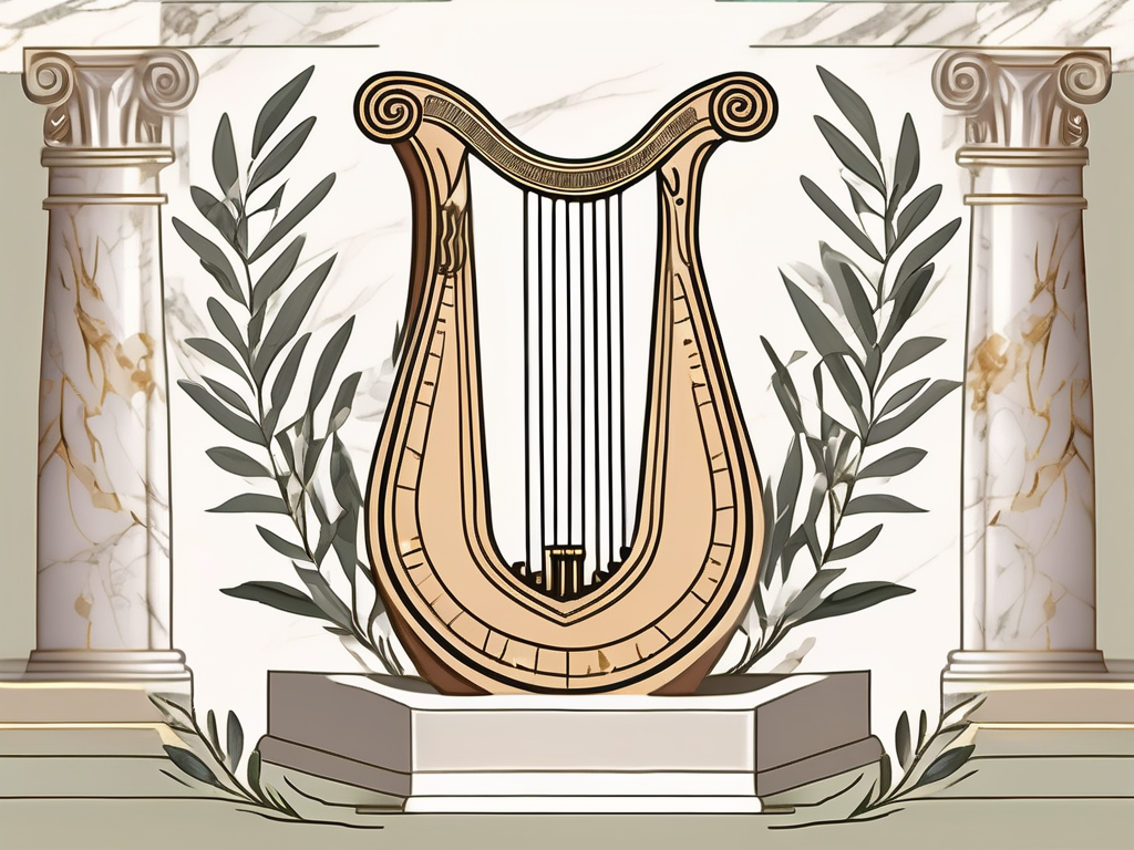 An ancient greek lyre and a scroll