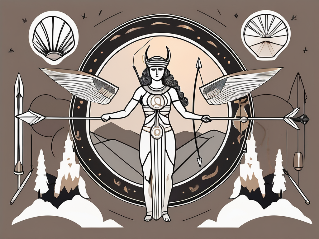 Various iconic symbols associated with greek goddesses