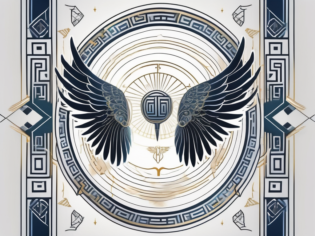Majestic wings adorned with greek patterns and symbols