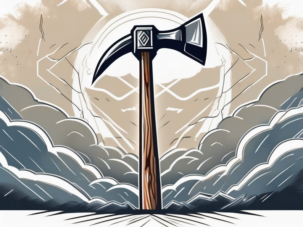A powerful hammer striking against a thunderous sky