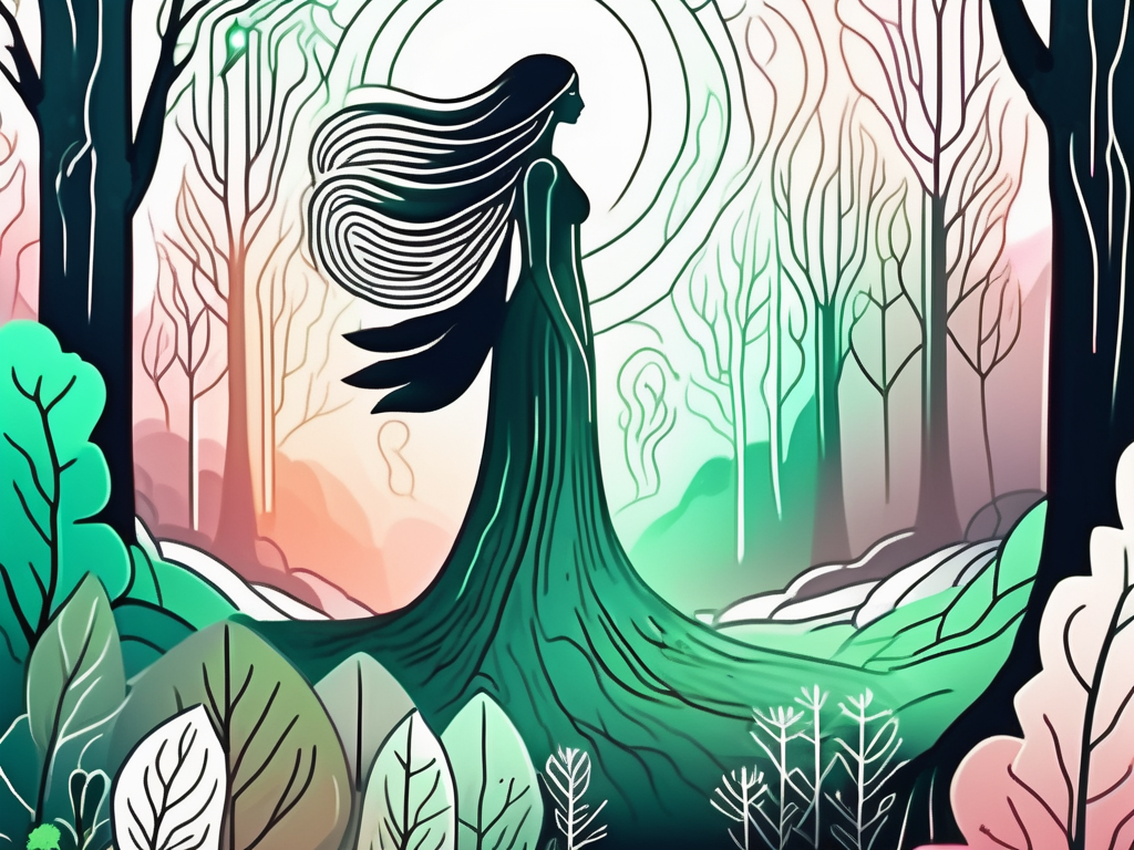 A mystical forest with a prominent