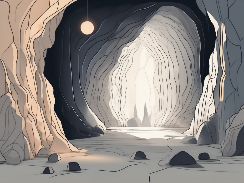 A dark cave illuminated by a distant light