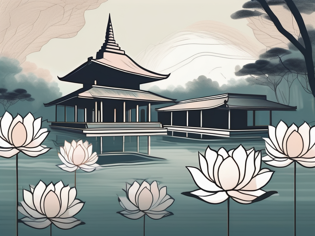 A serene buddhist temple with a large