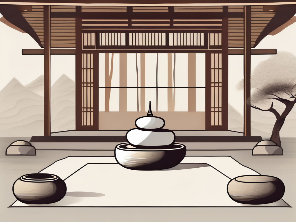 A serene zen garden with a meditation cushion