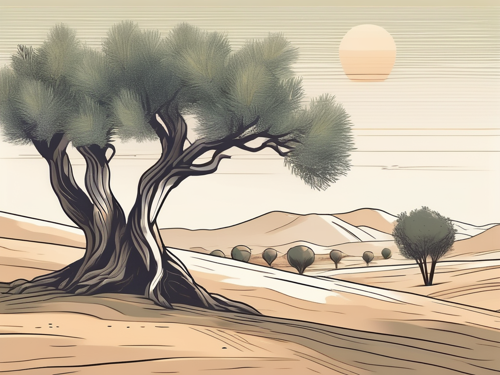 A tranquil desert landscape at dawn