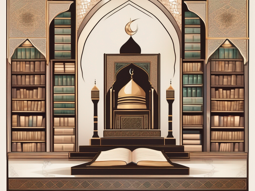 An ancient islamic library filled with scrolls and books