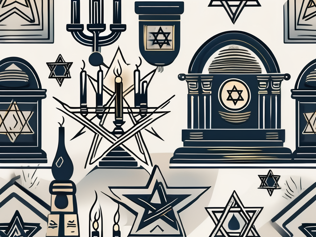 A synagogue with traditional orthodox jewish symbols such as the star of david