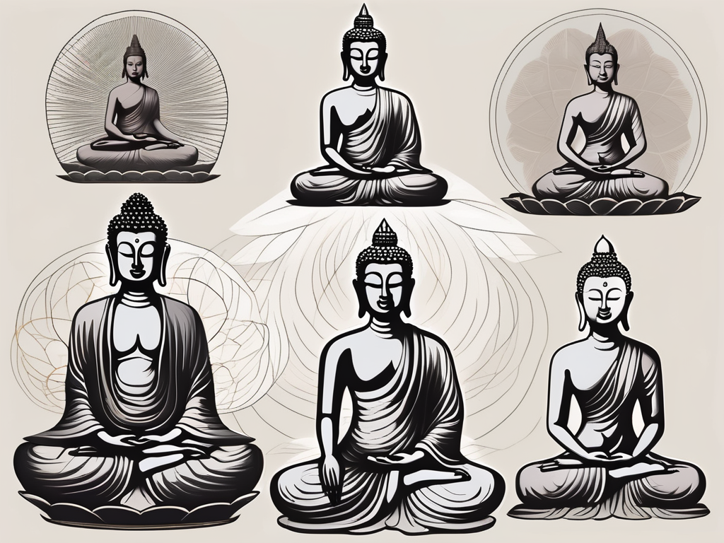 Several buddha statues in various poses