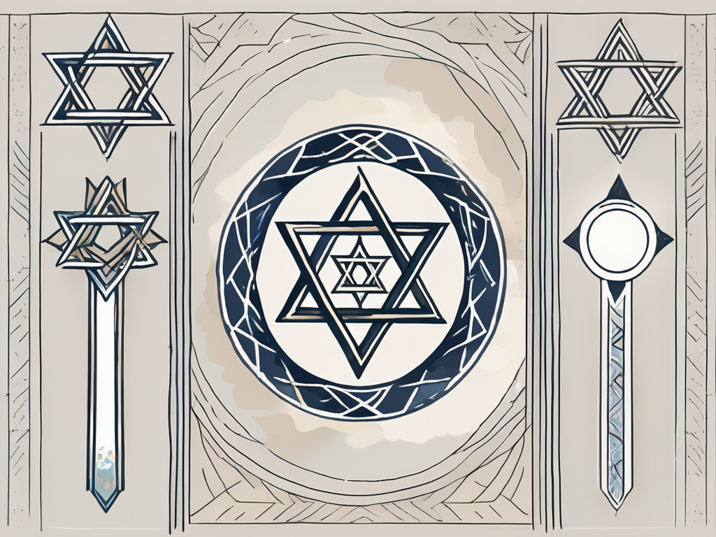 Three intertwined symbols: a star of david