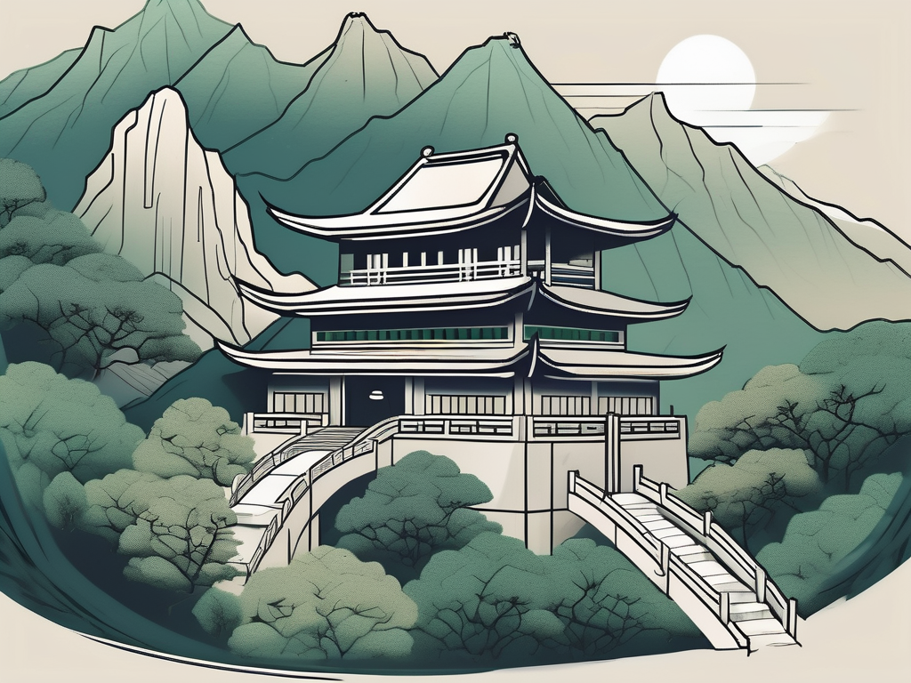 A serene taoist temple nestled in a lush