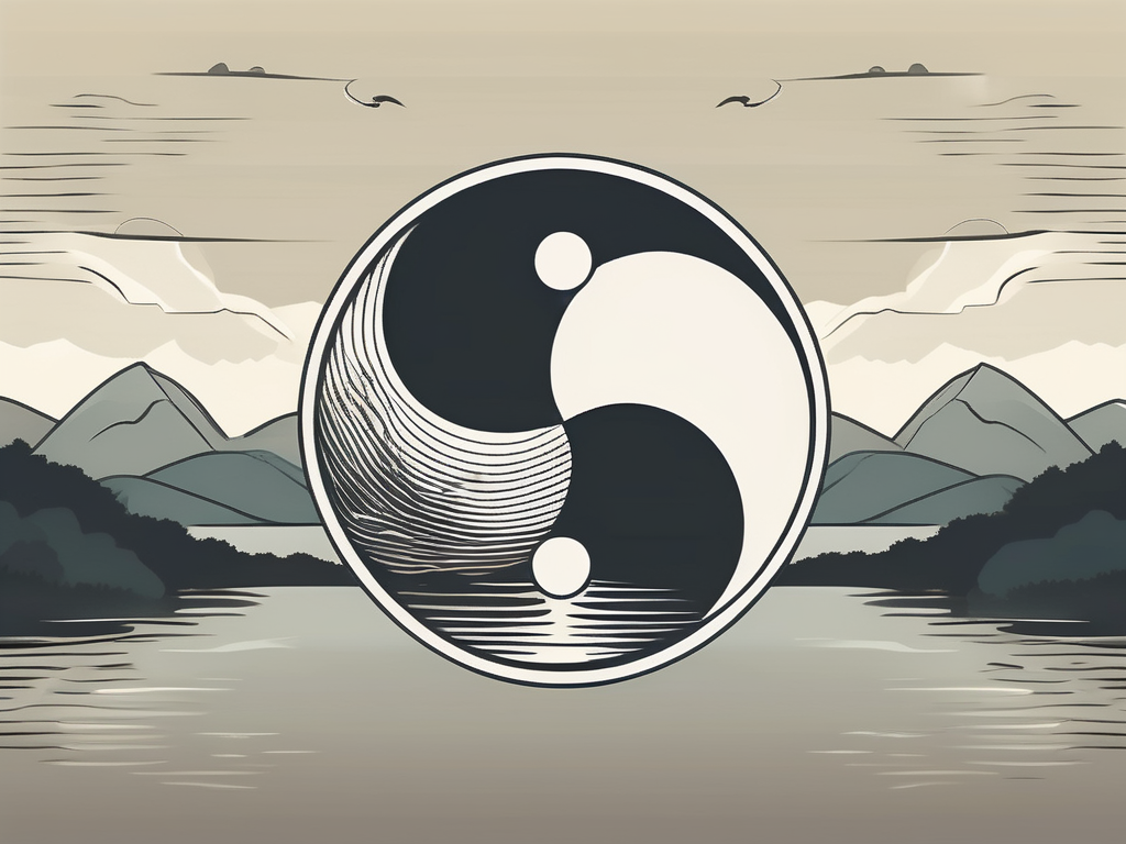 A yin yang symbol interwoven with a cross