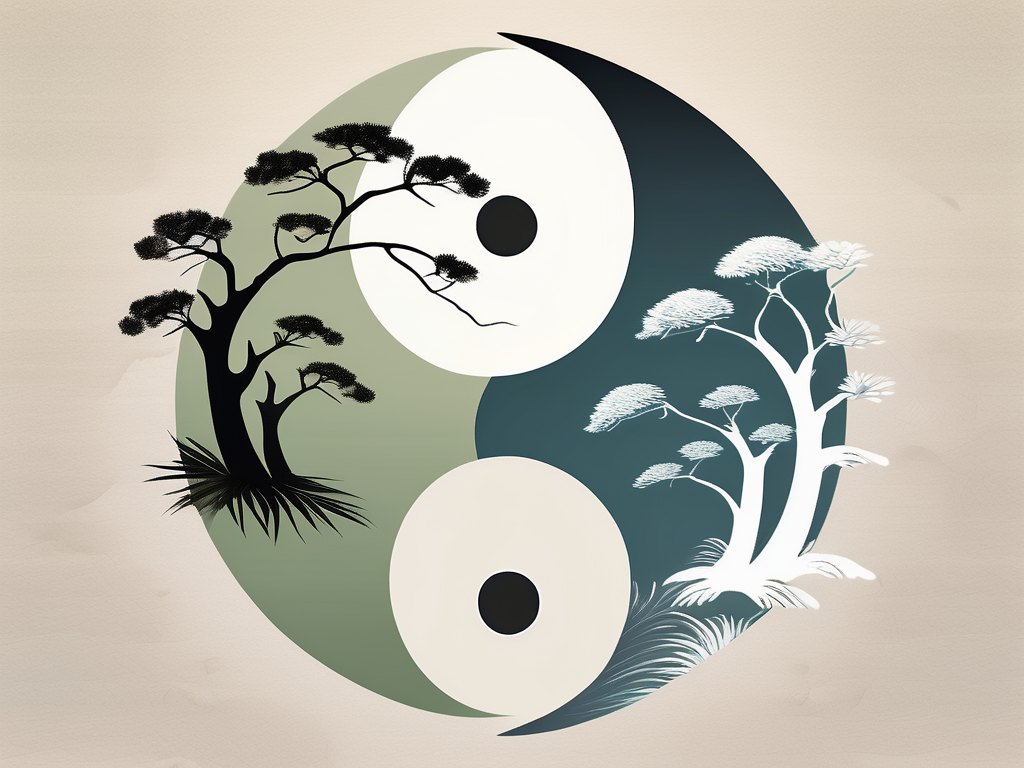A tranquil nature scene with a yin yang symbol subtly incorporated