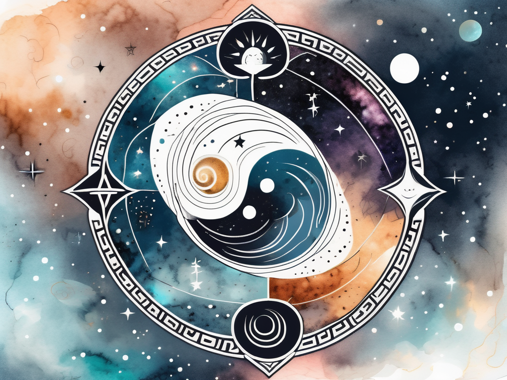 The taoist symbol of yin and yang surrounded by cosmic elements