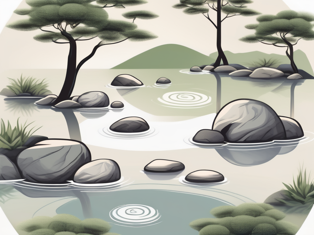 A tranquil zen garden with balanced stones