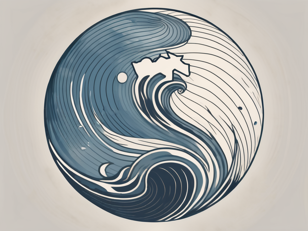 A globe with taoism's yin and yang symbol emanating waves that are spreading to various continents