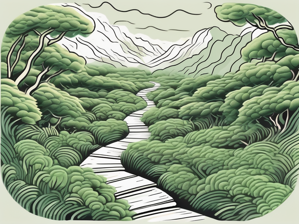 A serene path winding through a balanced landscape