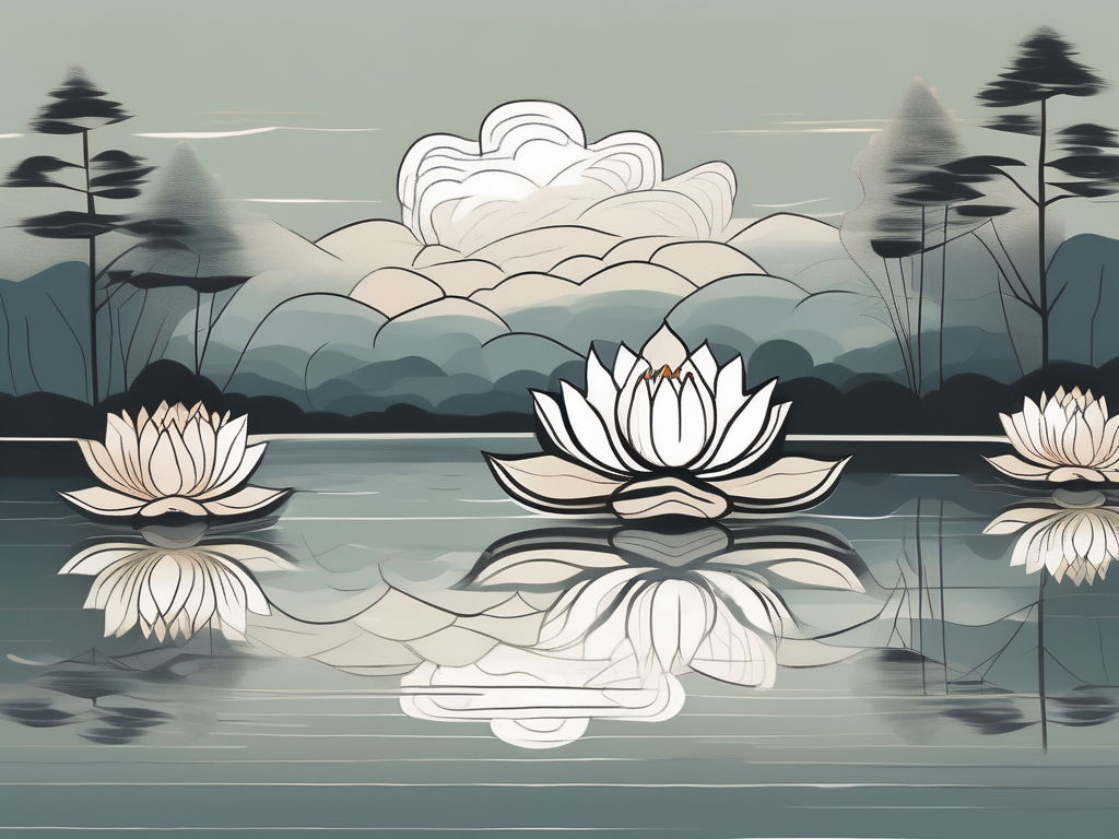A serene lotus flower on a calm lake