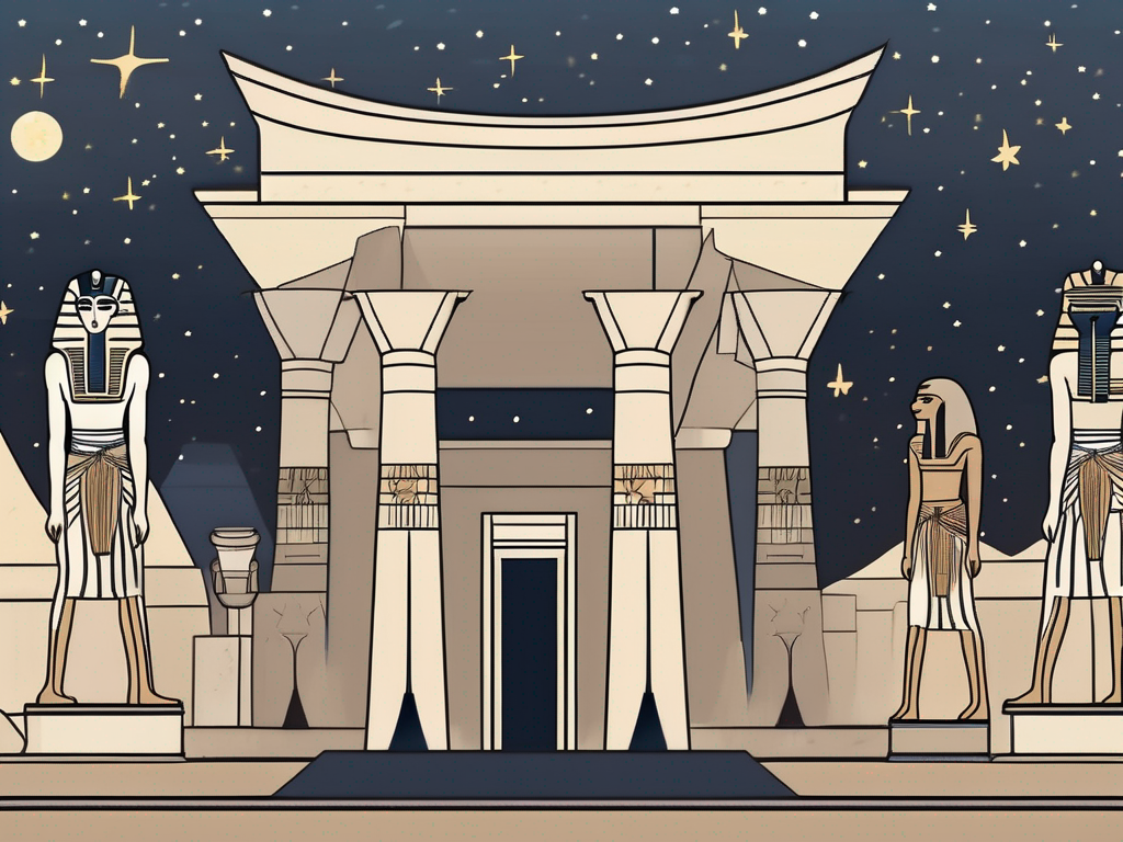 Ancient egyptian temples with statues of egyptian gods