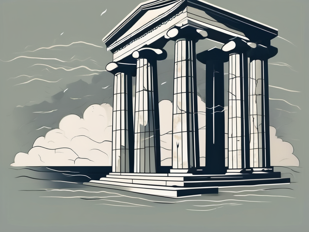 An ancient greek column standing firm amid a storm