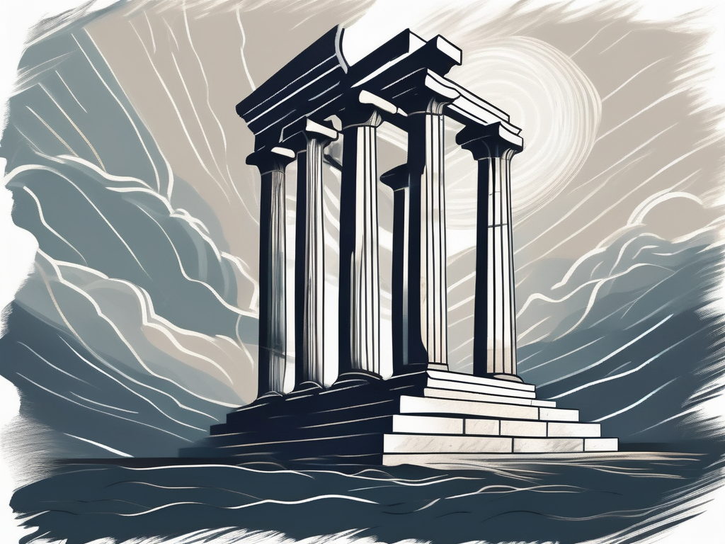 A sturdy ancient greek column standing resilient amidst a storm
