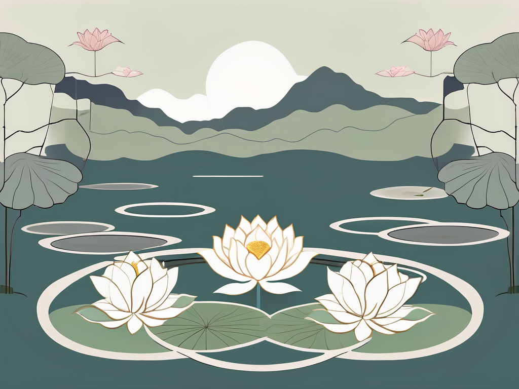 A serene zen garden with a lotus flower in the center