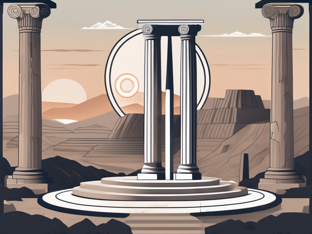 A balanced scale with a stoic emblem (like a greek column) on one side and a nihilistic symbol (such as an empty circle) on the other