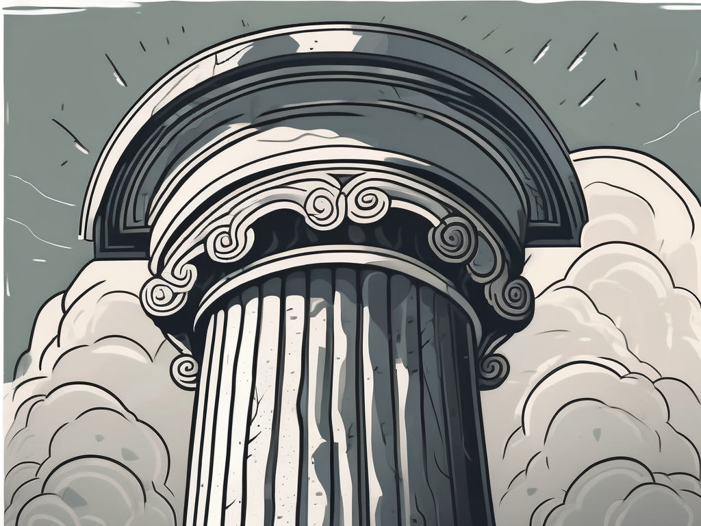A sturdy ancient greek column weathering a storm