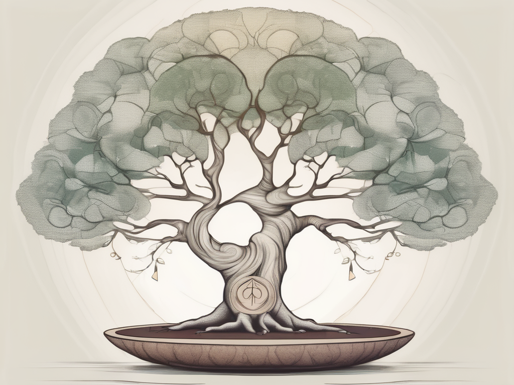 A serene bodhi tree with a meditation cushion underneath it