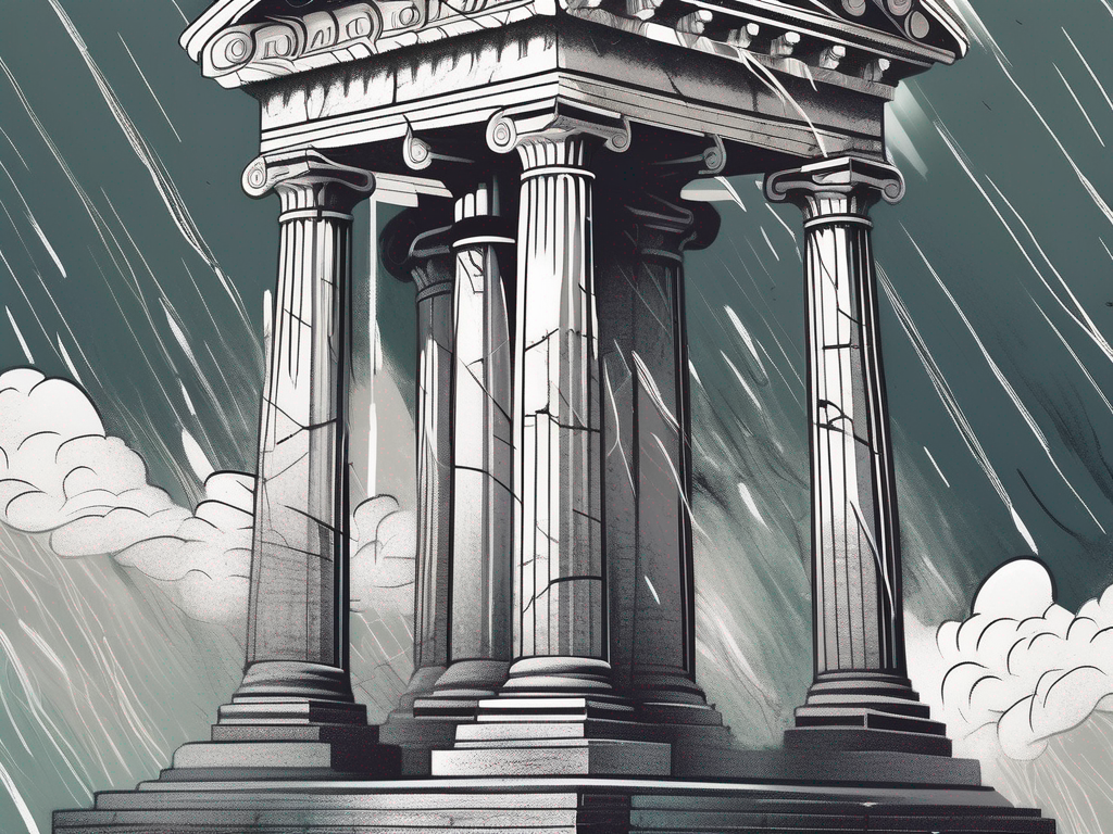 An ancient roman column surrounded by a storm