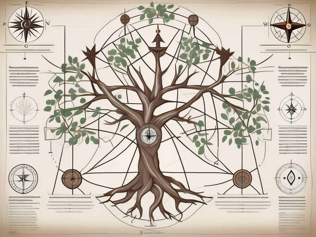 A family tree with various interconnected branches