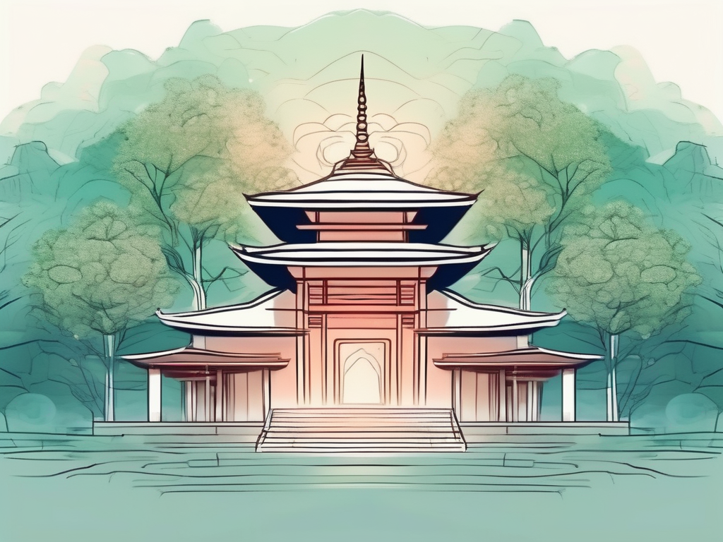 A serene buddhist temple surrounded by nature
