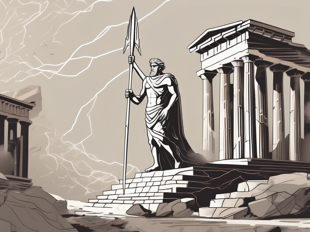 A thunderstorm over ancient greek ruins with a mysterious